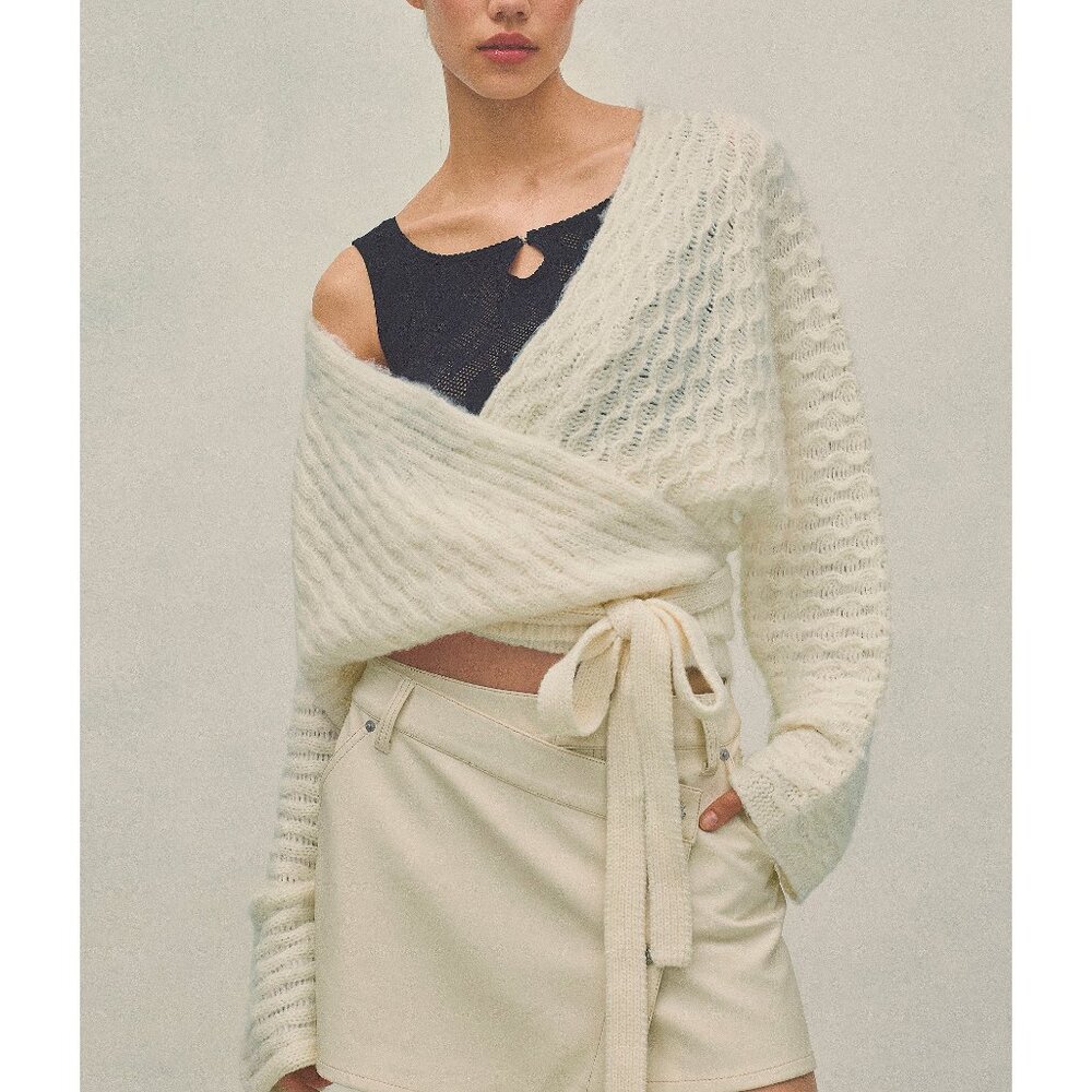 Free People Ivory Wrap Tie Waist Knit Cardigan